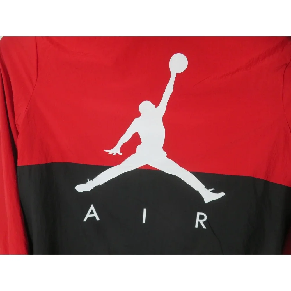 Air Jordan Windbreaker Jacket Mens Med Red Black Hooded Full Zip Jumpman AJ0803